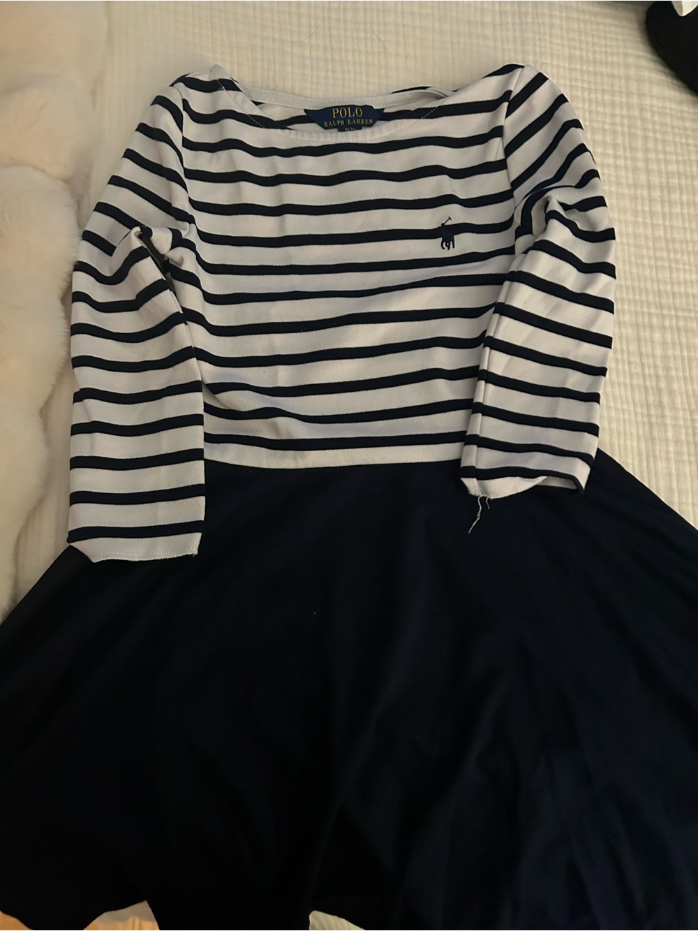 Polo by Ralph Lauren Girls' Navy & White Striped Fit-and-Flare Dress (size 7)